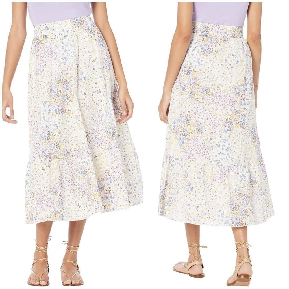 1. State Boho Floral Banded Ruffle Hem Skirt in Patchwork Ditsy Size XS